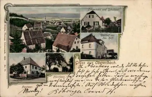 Ak Obererlbach Haundorf in Mittelfranken, Lehrerhaus, Schulsaal, Gasthof, Forstamt, Pfarrhaus