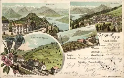 Litho Weggis Kt Luzern Schweiz, Rigi Känzeli, Rigi Kaltbad, Rigi Kulm, Rigi Klösterli