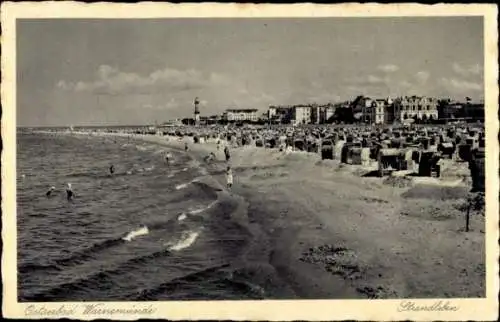 Ak Warnemünde Rostock, Strandleben, Leuchtturm