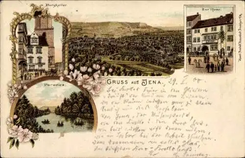 Litho Jena in Thüringen, Gesamtansicht, Paradies, Burgkeller, Zur Rose