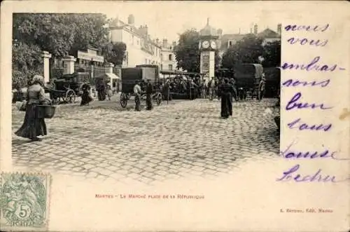 CPA Mantes sur Seine Yvelines, Marché Place de la République