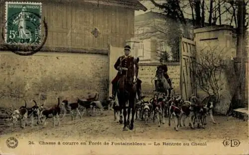 Ak Fontainebleau Seine et Marne, Jagdhunde, Zurück zum Zwinger