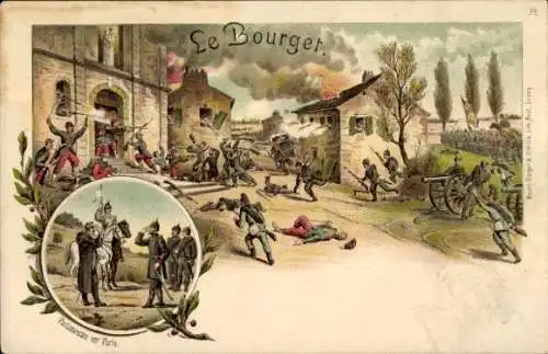 Litho Le Bourget Seine Saint Denis, Schlachtfeld, Schlacht, Zerstörung, Soldaten