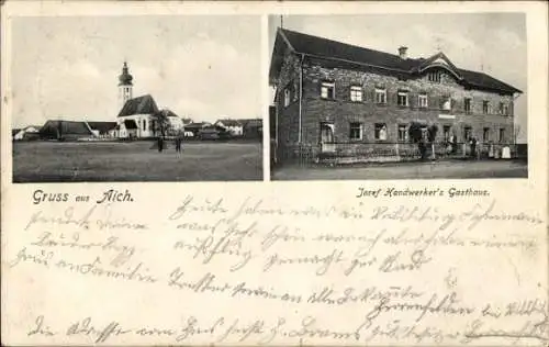 Ak Aich Bodenkirchen in Niederbayern, Kirche, Gasthaus Josef Handwerker
