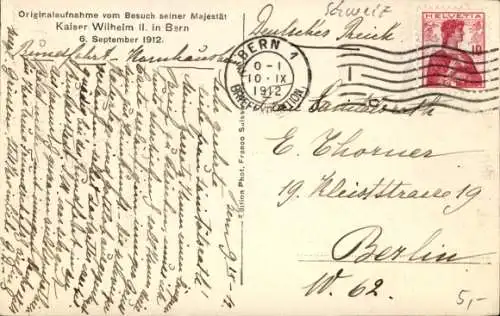 Ak Bern Stadt Kanton Bern, Besuch Kaiser Wilhelm II, 6. September 1912, Kutschen