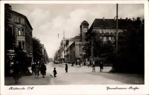 Ak Katowice Kattowitz Schlesien, Grundmannstraße, Straßenverkehr