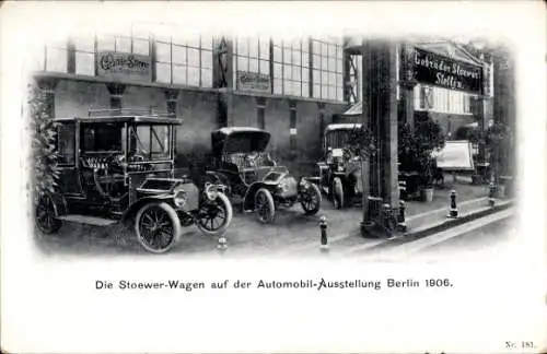 Ak Automobil-Ausstellung Berlin 1906, Stoewer-Wagen, Fabrik für Motorfahrzeuge Gebr. Stoewer Stettin