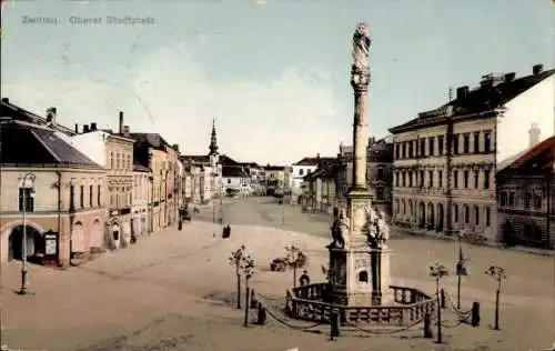 Ak Svitavy Zwittau Region Pardubice, Oberer Stadtplatz, Denkmal