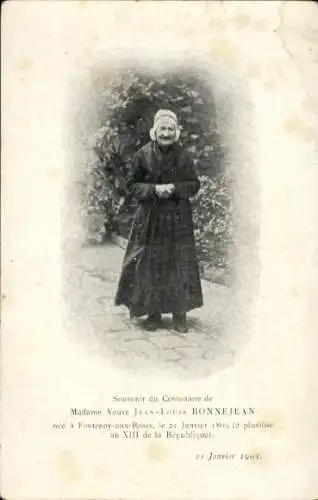 Ak Madame veuve Jean Louis Bonnejean, Centenaire
