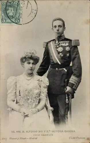 Ak König Alfons XIII. von Spanien, Victoria Eugenia, Portrait