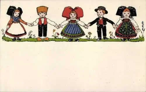 Künstler Ak Hansi Jean Jacques Waltz, Elsässer, Kinder in Trachten