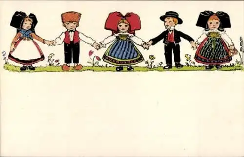 Künstler Ak Hansi Jean Jacques Waltz, Elsässer, Kinder in Trachten