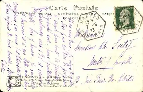 Künstler Ak Hansi, La bataille de la Marne, Kinder spielen Krieg