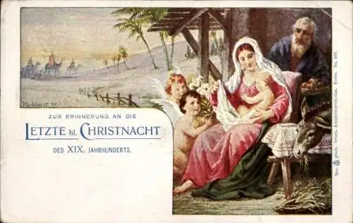 Künstler Ak Plockhorst, Frohe Weihnachten, Krippenszene, letzte Christnacht XIX. Jahrhundert