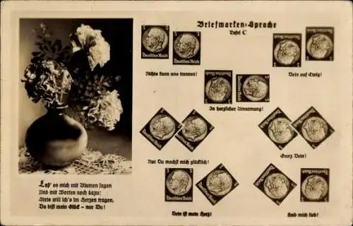 Ak Briefmarkensprache, Tafel C, Blumenstrauß