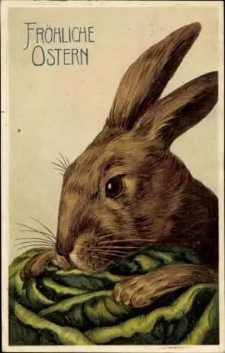 Präge Ak Frohe Ostern, Hase, Salatkopf