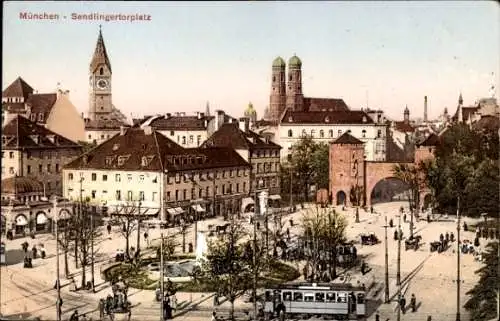 Ak München Bayern, Sendlinger Tor Platz, Straßenbahn