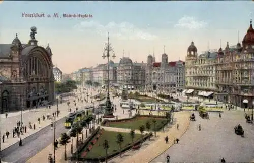 Ak Frankfurt am Main, Bahnhofsplatz, Straßenbahnen