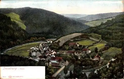 Ak Treseburg Thale im Harz, Hotel Weißer Hirsch, Bodetal, Panorama