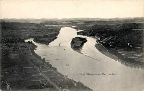 Ak Königswinter am Rhein, Blick vom Drachenfels auf den Rhein