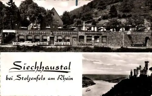 Ak Stolzenfels Koblenz am Rhein, Siechhaustal, Restaurant mit Rheinterrasse