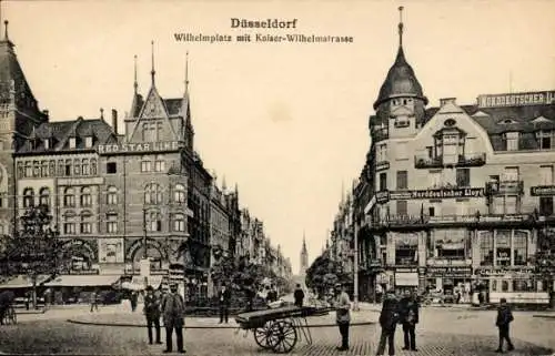 Ak Düsseldorf am Rhein, Wilhelmplatz mit Kaiser Wilhelmstraße, Red Star Line, Norddeutscher Lloyd