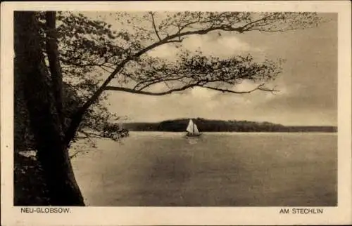 Ak Neuglobsow, Am Stechlin, Blick auf See mit Segelschiff