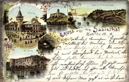 Litho Halle an der Saale, Moritzburg, Giebichenstein, Trotha'sche Felsen, Peissnitz