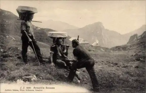 Ak Männer in schweizer Volkstrachten, Gebirge