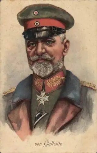 Künstler Ak General Max von Gallwitz, Artillerie, Portrait, Schirmütze, Pour le Mérite Orden