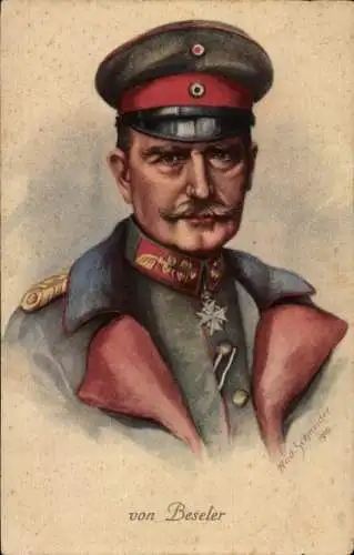 Künstler Ak Schneider, Rud., Generaloberst Hans von Beseler, Portrait, Reklame, Zigaretten Jasmatzi