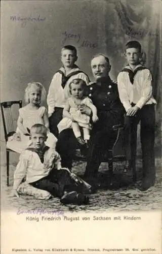 Ak Familienfoto König Friedrich August von Sachsen und seine Kinder