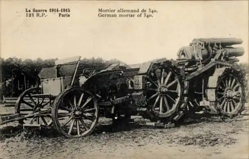 Ak Mortier allemand de 340, Mörser auf Rädern