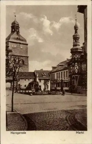 Ak Harzgerode am Harz, Markt, Kirchturm