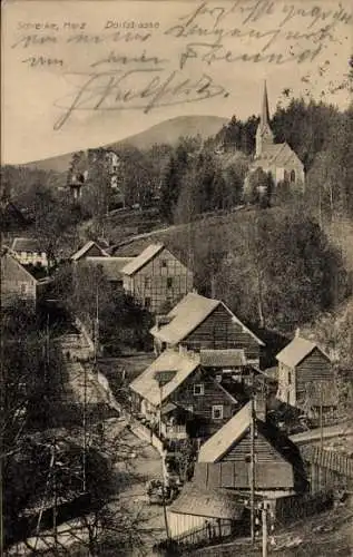 Ak Schierke Wernigerode im Harz, Teilansicht, Dorfstrasse, Kirche