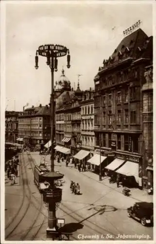 Ak Chemnitz in Sachsen, Johannisplatz, Straßenbahn, Rosenhof