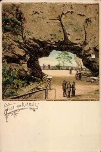 Ak Ostrau Bad Schandau Sächsische Schweiz, Kuhstall, Passanten