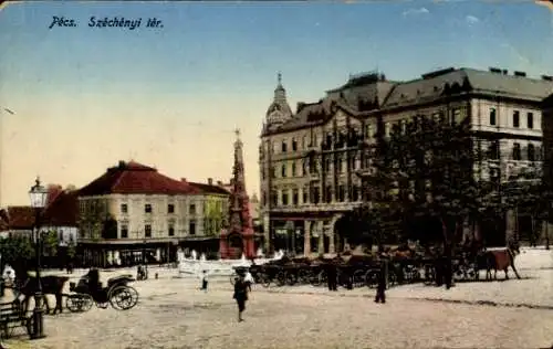 Ak Pécs Fünfkirchen Ungarn, Széchényi tér, Marktplatz