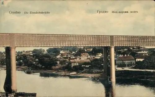 Ak Hrodna Grodno Weißrussland, Eisenbahnbrücke, Ort