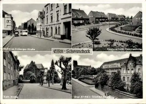 Ak Schonnebeck Essen im Ruhrgebiet, Straßenansichten, Kirchen, Siedlung