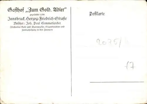 Ak Innsbruck in Tirol, Gasthof Goldener Adler, Innenansicht, Herzog Friedrich Straße