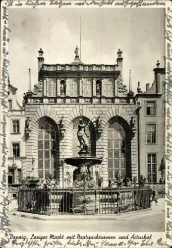 Ak Gdańsk Danzig, Langer Markt, Neptunsbrunnen, Artushof