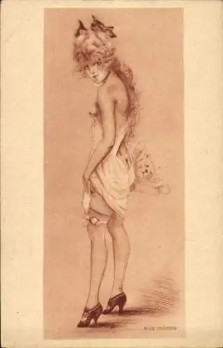 Künstler Ak Brüning, Max, Junges Mädchen in Reizwäsche, Strümpfe, Brust