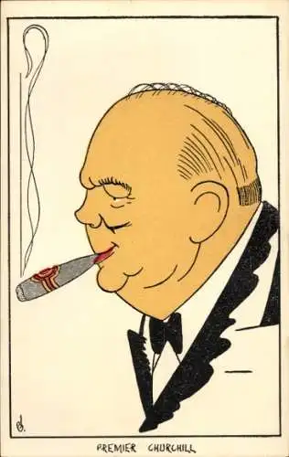 Künstler Ak Premierminister Winston Churchill, Karikatur, Zigarre