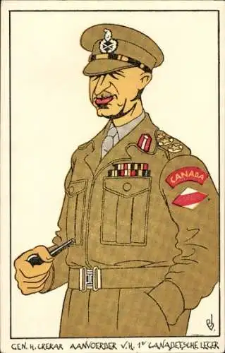 Künstler Ak General Henry Crerar, Karikatur, Uniform, Pfeife