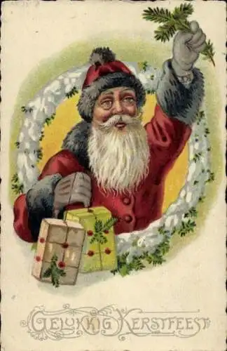 Litho Weihnachten, Weihnachtsmann, Geschenke