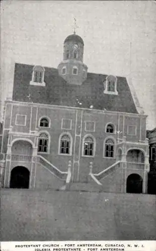 Ak Fort Amsterdam Curaçao Niederländische Antillen Karibik, Protestant Church