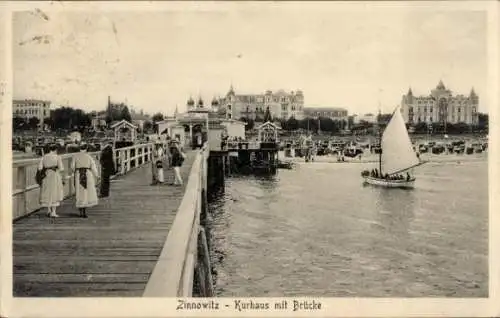 Ak Ostseebad Zinnowitz auf Usedom, Kurhaus mit Brücke