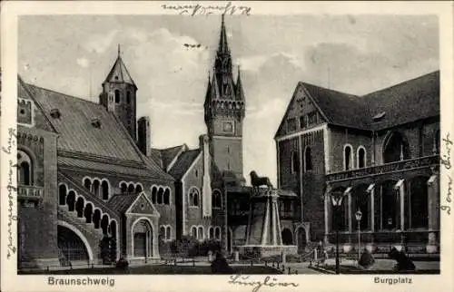 Ak Braunschweig in Niedersachsen, Rathaus, Burgplatz, Kirche