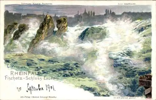 Künstler Ak Steinmann, C., Laufen Uhwiesen Kanton Zürich, Rheinfall, Fischetz Schloss Laufen